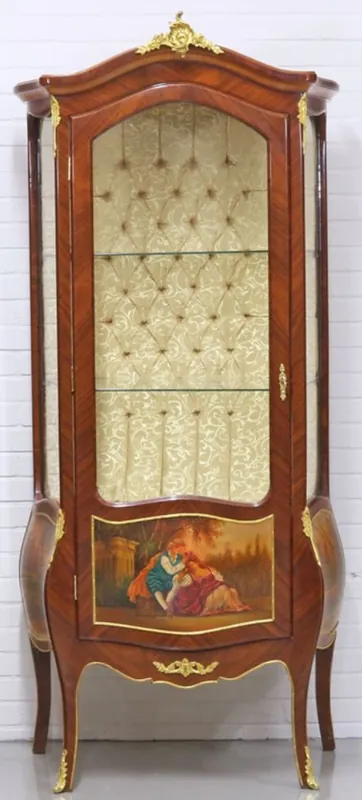 Casa Padrino Barock Vitrinenschrank Mahagonibraun / Gold 72 x 45 x H. 184 cm - Barockstil Wohnzimmer Vitrine Sonderangebot