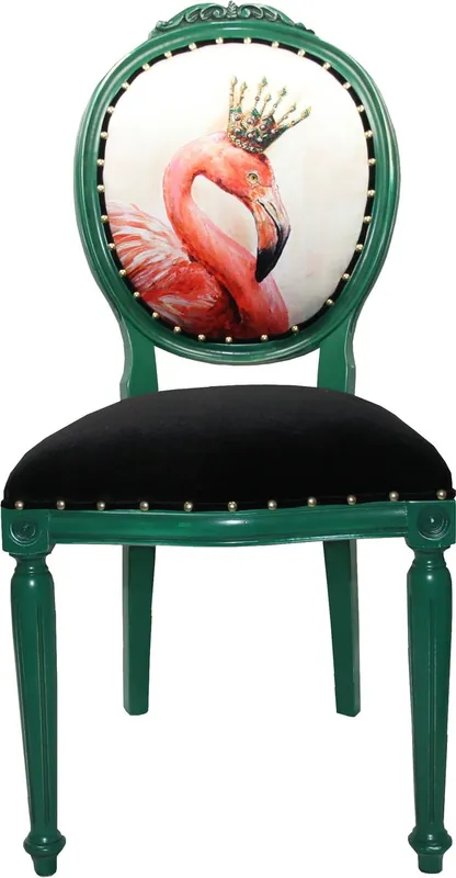 Casa Padrino Barock Luxus Esszimmer Stuhl ohne Armlehnen Flamingo mit Krone mit Bling Bling Glitzersteinen - Designer Stuhl - Limited Edition Solange Der Vorrat Reicht