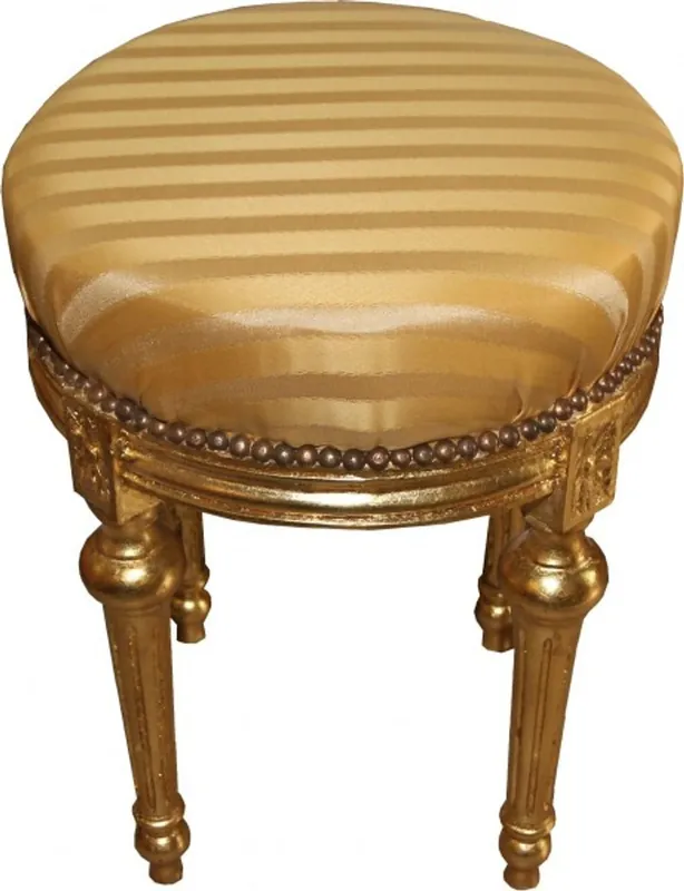 Top-Angebot Casa Padrino Barock Sitzhocker - Rundhocker Gold Creme Streifen / Gold - Barock Hocker Möbel