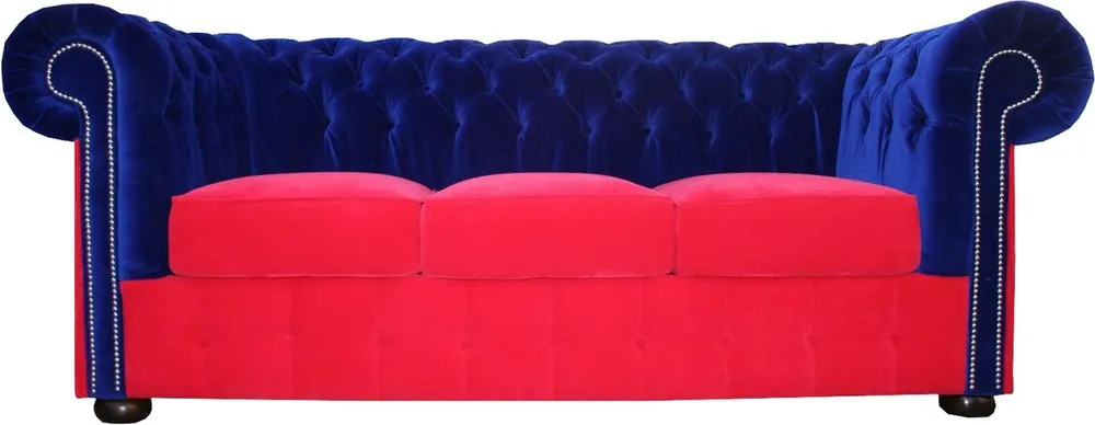 Neu Im Sortiment Casa Padrino Chesterfield 3er Sofa in Blau-Rot 200 x 90 x H. 78 cm - Luxus Qualität