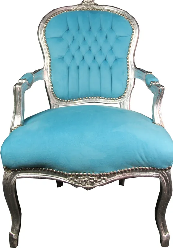 Billig Casa Padrino Barock Salon Stuhl Hell Blau / Silber Mod1