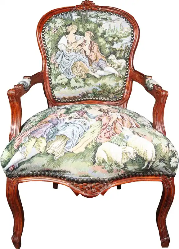 Direktkauf Casa Padrino Barock Salon Stuhl Gobelin / Braun