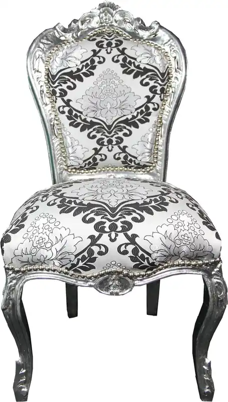 Kracherpreis Casa Padrino Barock Esszimmer Stuhl Silber Schwarz Muster / Silber ohne Armlehnen - Antik Möbel