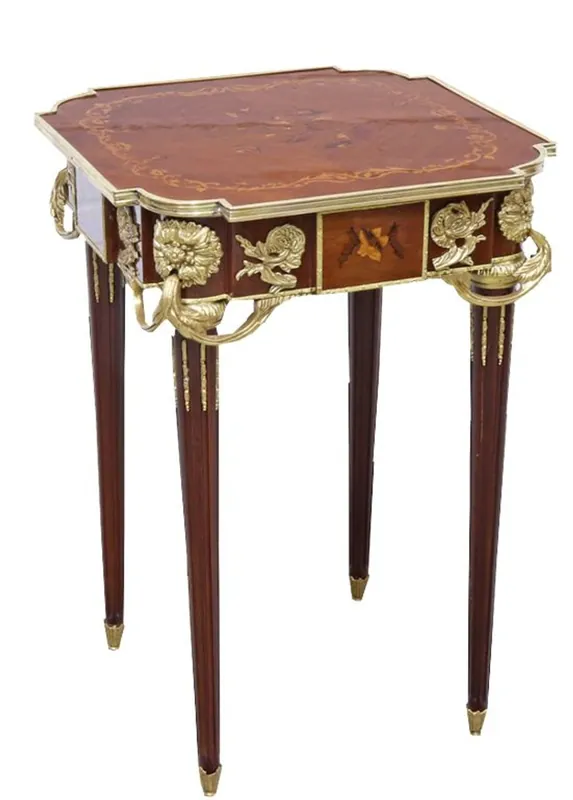 Knallerangebot Casa Padrino Barock Beistelltisch Mahagoni Intarsien / Gold H75 x 50 cm - Ludwig XVI Antik Stil Tisch - Möbel
