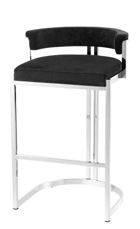 Direktkauf Casa Padrino Luxus Barstuhl Schwarz / Silber 48,5 x 46,5 x H. 81 cm - Luxus Möbel