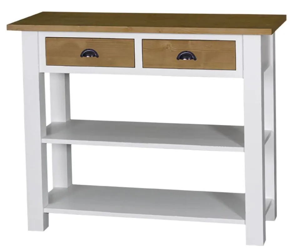 Billig Casa Padrino Landhausstil Konsolentisch mit 2 Schubladen Weiß / Naturfarben 110 x 45 x H. 89 cm - Konsole im Landhausstil