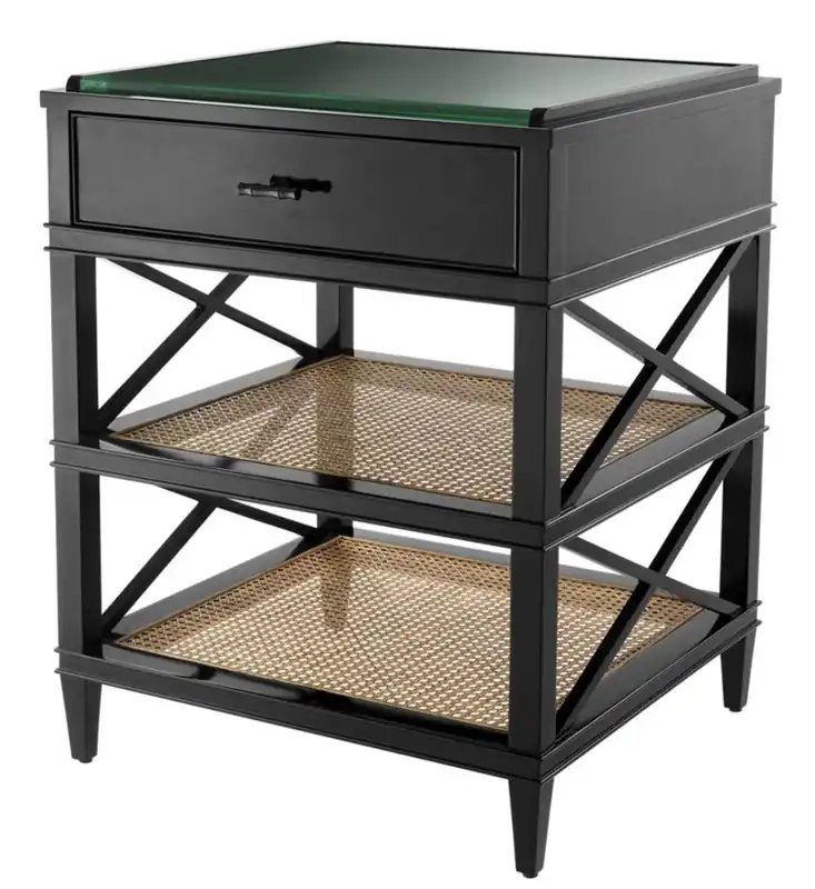 Meistverkauft Casa Padrino Luxus Beistelltisch mit Schublade und Regal Schwarz / Naturfarben / Bronze 60 x 56 x H. 76 cm - Hotel Möbel