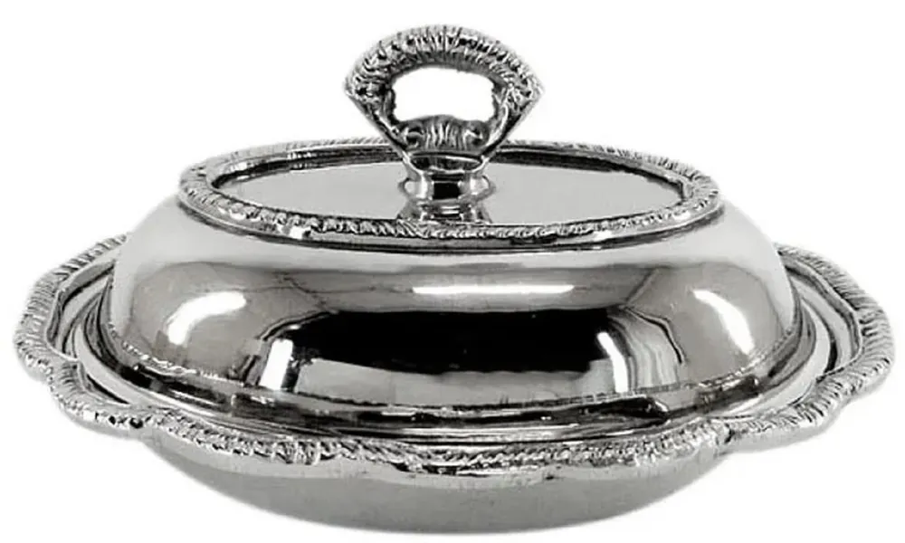 Casa Padrino Jugendstil Schale mit Deckel Silber 21 x 17 x H. 10 cm - Serviertablett mit Deckel - Restaurant Accessoires - Gastronomie Accessoires - Barock & Jugendstil Esszimmer Accessoires Sonderangebot