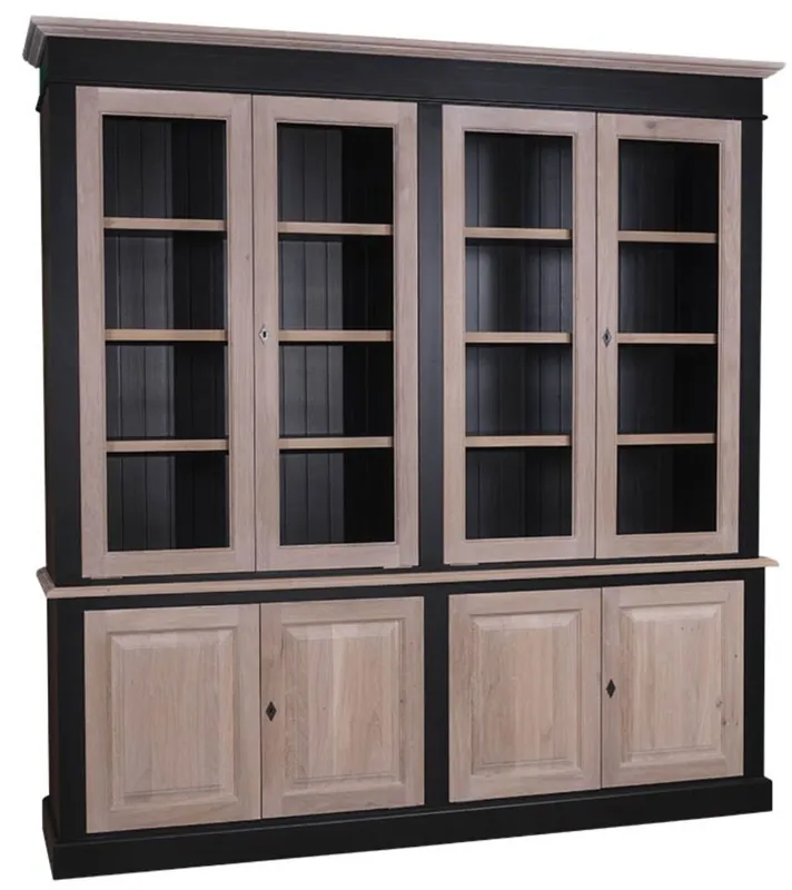 Casa Padrino Landhausstil Wohnzimmerschrank Schwarz / Naturfarben 222 x 48 x H. 228 cm - Wohnzimmermöbel im Landhausstil Wochenendangebot