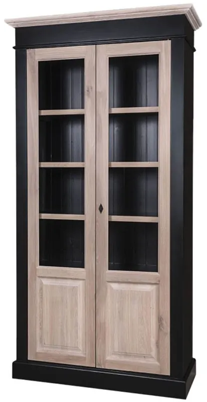 Markenware Casa Padrino Landhausstil Wohnzimmerschrank Schwarz / Naturfarben 109 x 40 x H. 210 cm - Wohnzimmermöbel im Landhausstil