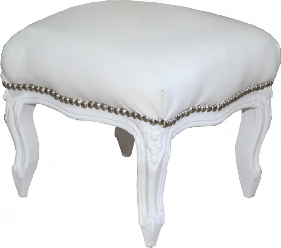 Top-Angebot Casa Padrino Barock Fußhocker Weiß / Weiß Lederoptik - Hocker Möbel