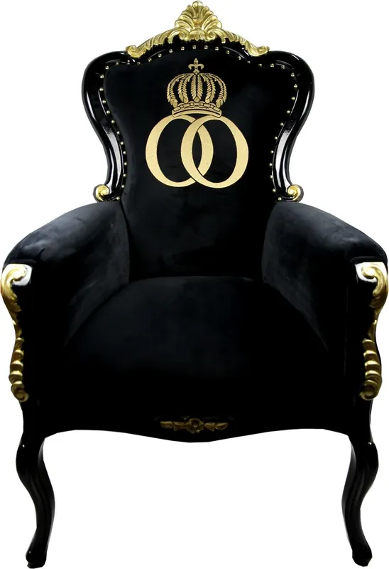 Pompöös by Casa Padrino Luxus Barock Sessel Bergere Schwarz / Gold mit Goldkrone - Pompööser Barock Sessel designed by Harald Glööckler Expressversand