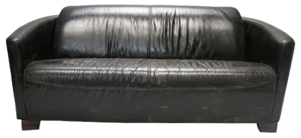 Casa Padrino Echtleder 3er Sofa Vintage Schwarz 165 x 85 x H. 69 cm - Luxus Wohnzimmermöbel Sonderangebot