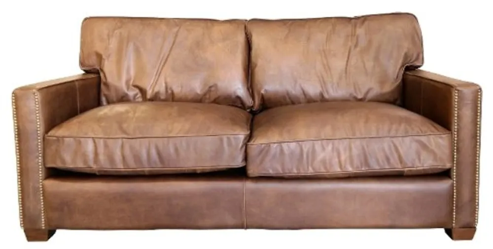 Casa Padrino Echtleder 2er Sofa Braun 182 x 100 x H. 89 cm - Luxus Wohnzimmermöbel Preis Gesenkt