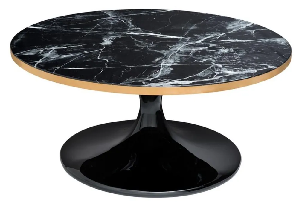Casa Padrino Luxus Couchtisch Schwarz / Messingfarben Ø 90 x H. 41 cm - Luxus Wohnzimmertisch Aktuell