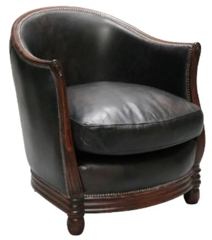 Casa Padrino Luxus Sessel Schwarz / Dunkelbraun 65 x 74 x H. 74 cm - Echtleder Wohnzimmermöbel Markenware