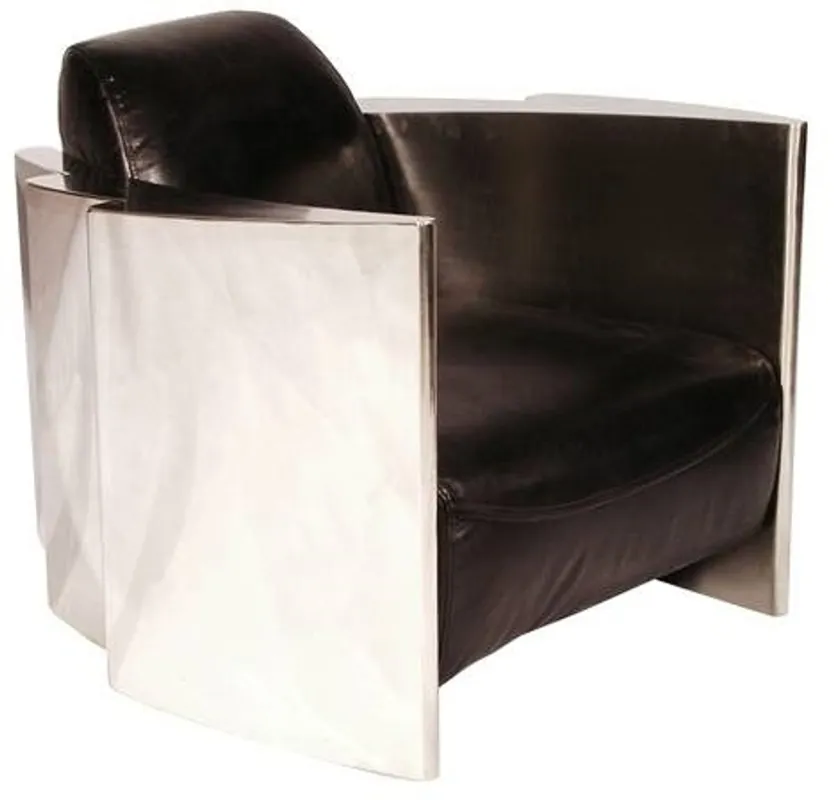 Casa Padrino Echtleder Club Sessel Vintage Schwarz / Silber 68 x 89 x H. 73 cm - Luxus Qualität Nur Für Kurze Zeit