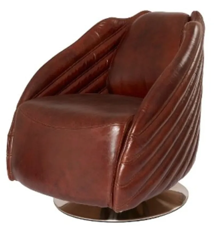 Casa Padrino Luxus Drehsessel Dunkelbraun / Silber 69 x 97 x H. 79 cm - Echtleder Sessel im Art Deco Design Abverkauf