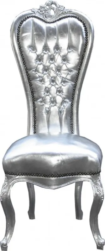 Casa Padrino Barock Thron Stuhl Queen Anne Silber/Silber - Hochlehnstuhl Hochlehner Highlight