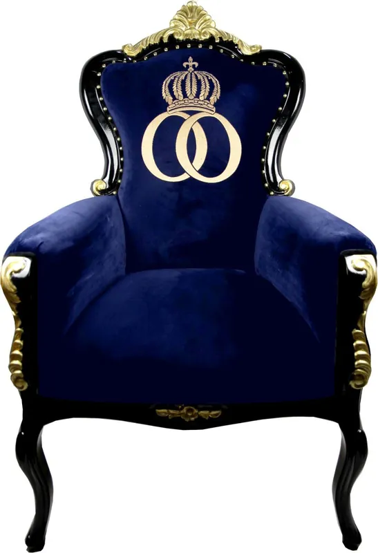 Rabatt Pompöös by Casa Padrino Luxus Barock Sessel Bergere Blau / Schwarz / Gold mit Goldkrone - Pompööser Barock Sessel designed by Harald Glööckler