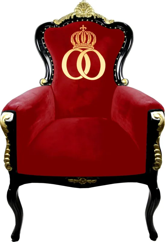 Pompöös by Casa Padrino Luxus Barock Sessel Bergere Rot / Schwarz / Gold mit Goldkrone - Pompööser Barock Sessel designed by Harald Glööckler Online Kaufen