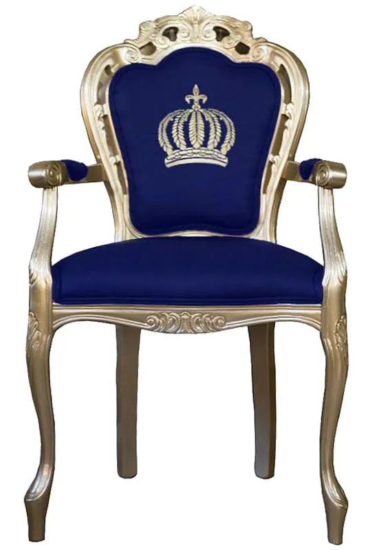 Pompöös by Casa Padrino Luxus Barock Esszimmerstuhl mit Armlehnen Blau / Gold - Pompööser Barock Stuhl designed by Harald Glööckler Expressversand