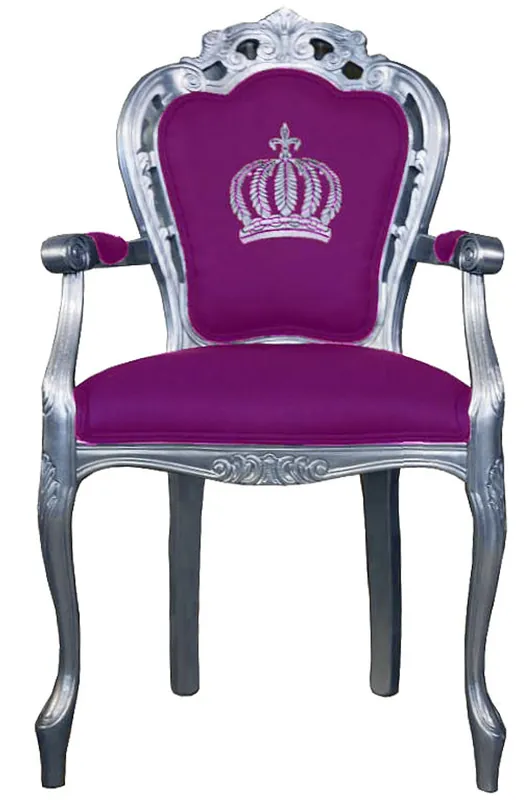 Pompöös by Casa Padrino Luxus Barock Esszimmerstuhl mit Armlehnen Lila / Silber - Pompööser Barock Stuhl designed by Harald Glööckler Online Kaufen