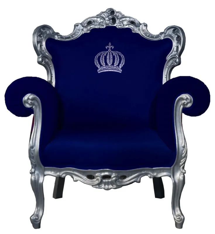 Pompöös by Casa Padrino Luxus Barock Sessel Blau / Silber - Pompööser Barock Sessel designed by Harald Glööckler Garantierte Lieferung