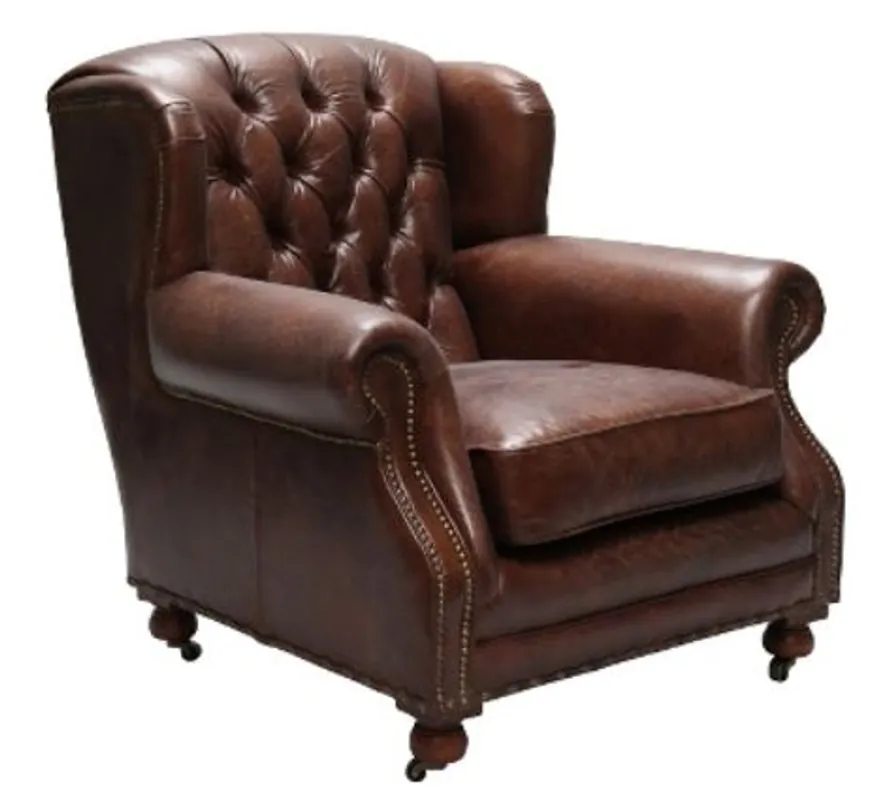 Casa Padrino Luxus Echtleder Sessel Dunkelbraun 92 x 97 x H. 89 cm - Chesterfield Wohnzimmermöbel Sonderangebot
