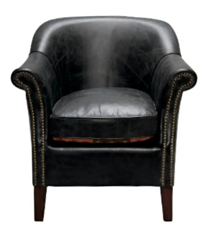 Casa Padrino Luxus Echtleder Sessel Schwarz 75 x 75 x H. 78 cm - Leder Möbel Bestpreis