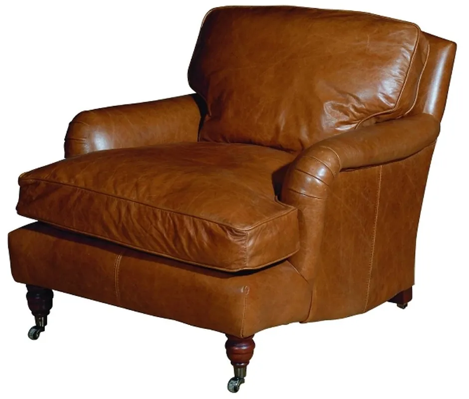 Casa Padrino Luxus Echtleder Sessel Braun 88 x 111 x H. 81 cm - Leder Möbel Geprüft