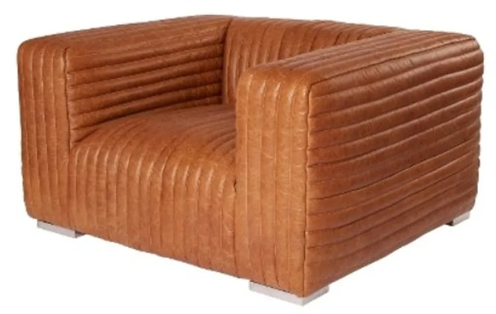 Casa Padrino Luxus Echtleder Sessel Braun 127 x 110 x H. 67 cm - Hotel Leder Möbel Begrenztes Angebot