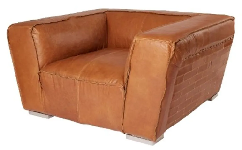Casa Padrino Echtleder Sessel Braun 131 x 110 x H. 67 cm - Luxus Leder Möbel Bestpreis