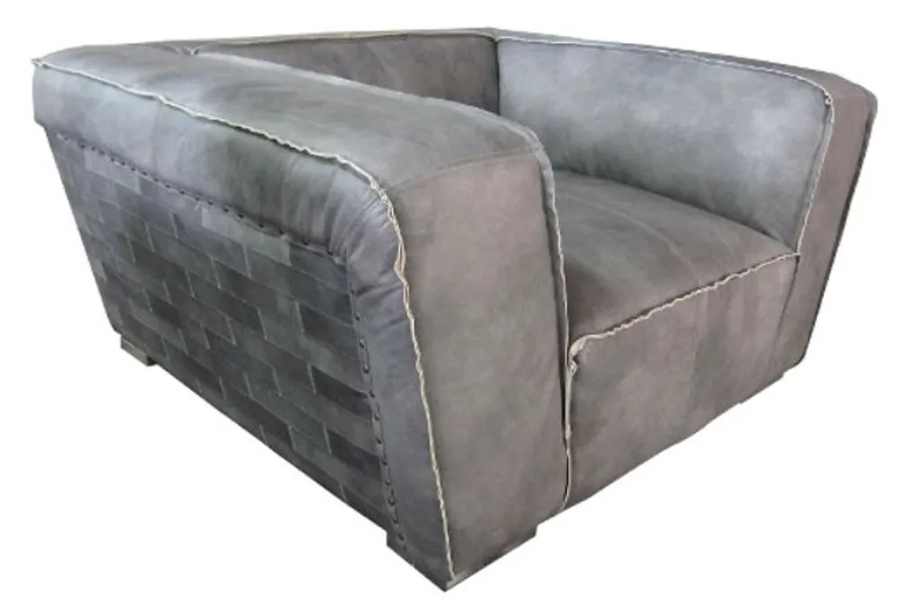Expressversand Casa Padrino Echtleder Sessel Grau 131 x 110 x H. 67 cm - Luxus Leder Möbel
