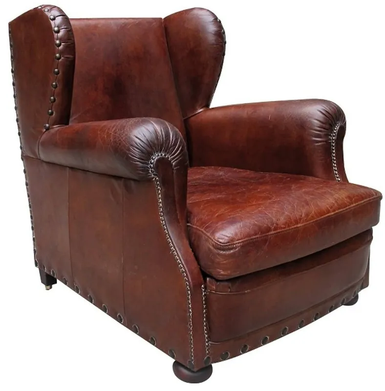Casa Padrino Luxus Leder Ohrensessel Rotbraun 87 x 100 x H. 93 cm - Echtleder Möbel Geprüft