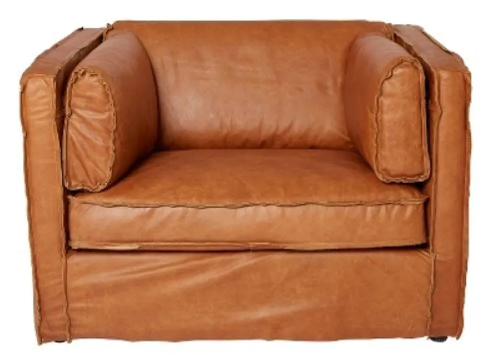 Casa Padrino Luxus Leder Sessel Braun 106 x 99 x H. 73 cm - Echtleder Möbel Zertifiziert