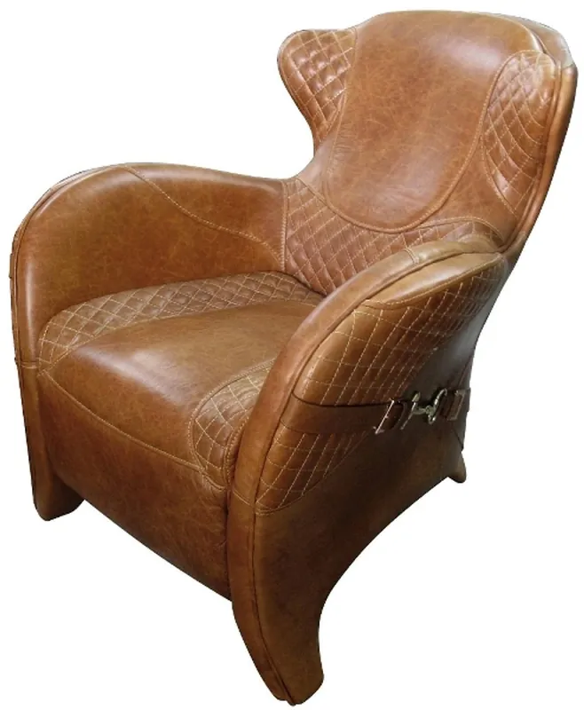 Casa Padrino Luxus Art Deco Echtleder Sessel Braun 79 x 85 x H. 85 cm - Luxus Kollektion Markenprodukt