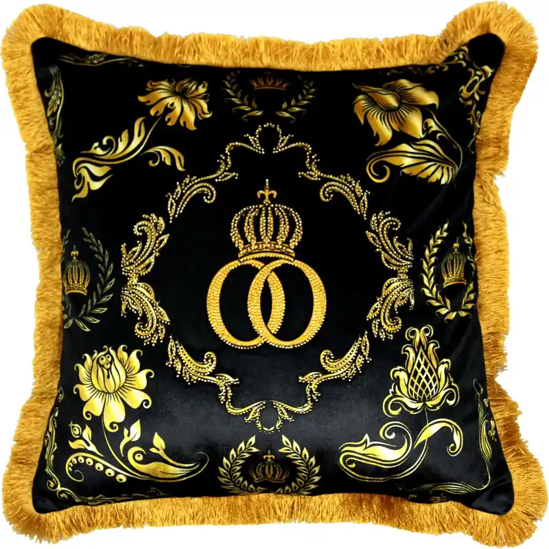 Harald Glööckler Luxus Deko Barock Kissen Pompöös by Casa Padrino Schwarz / Gold Krone Deluxe mit Strass Steinen - Glööckler Kissen Billig