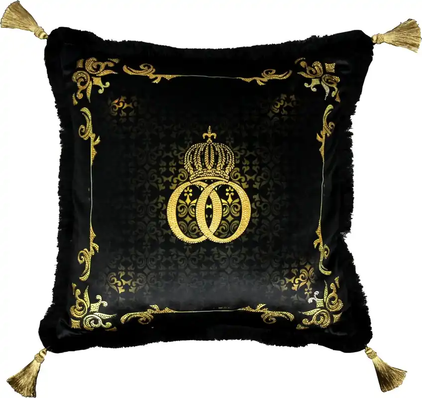 Harald Glööckler Luxus Deko Barock Kissen Pompöös by Casa Padrino Schwarz / Gold Krone Deluxe mit Strass Steinen und Troddeln- Glööckler Kissen Nur Für Kurze Zeit