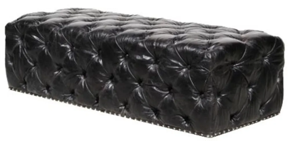 Garantierte Lieferung Casa Padrino Chesterfield Echtleder Fußhocker Vintage Schwarz 140 x 60 x H. 42 cm - Luxus Qualität