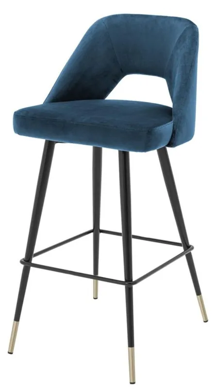 Top-Seller Casa Padrino Luxus Barstuhl Blau / Schwarz 50 x 50 x H. 100 cm - Luxus Barhocker mit Rückenlehne