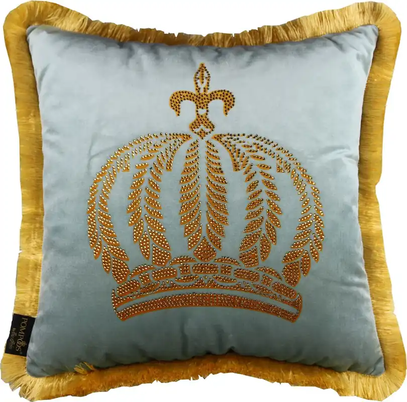 Neuheit Harald Glööckler Luxus Deko Kissen Pompöös by Casa Padrino Helltürkis / Gold Krone mit Strass Steinen - Glööckler Kissen
