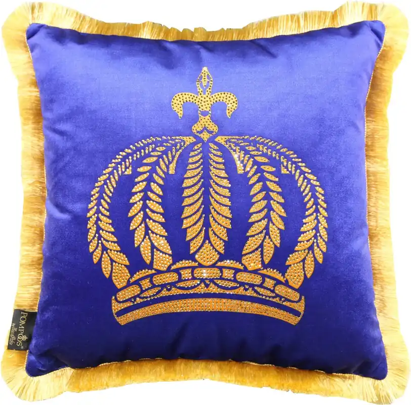 Harald Glööckler Luxus Deko Kissen Pompöös by Casa Padrino Blau / Gold Krone mit Strass Steinen - Glööckler Kissen Begrenztes Angebot