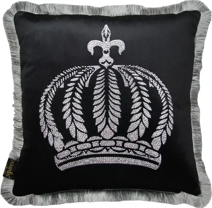 Preis Gesenkt Harald Glööckler Luxus Deko Kissen Pompöös by Casa Padrino Schwarz / Silber Krone mit Strass Steinen - Glööckler Designer Kissen