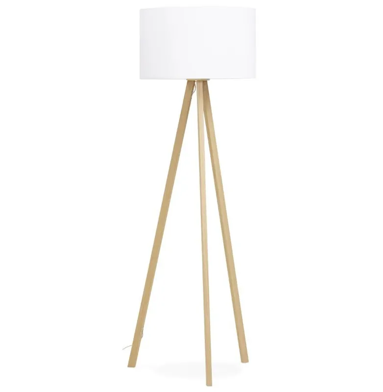 Casa Padrino Studio Stehleuchte Naturholzfarben / Weiß mit 3 Beinen 159 x 55 cm Expressversand