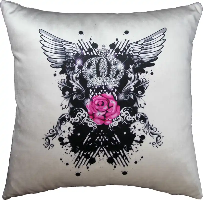 Ausverkauf Harald Glööckler Luxus Deko Kissen Rosa Rose Pompöös by Casa Padrino Creme / Schwarz Mod2 Krone mit Strass Steinen - Glööckler Kissen