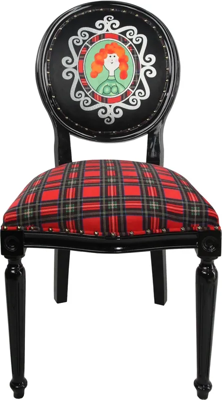 Casa Padrino Barock Luxus Esszimmer Stuhl ohne Armlehnen Schottland Karo / Schwarz Woman - Designer Stuhl - Limited Edition Neue Ware