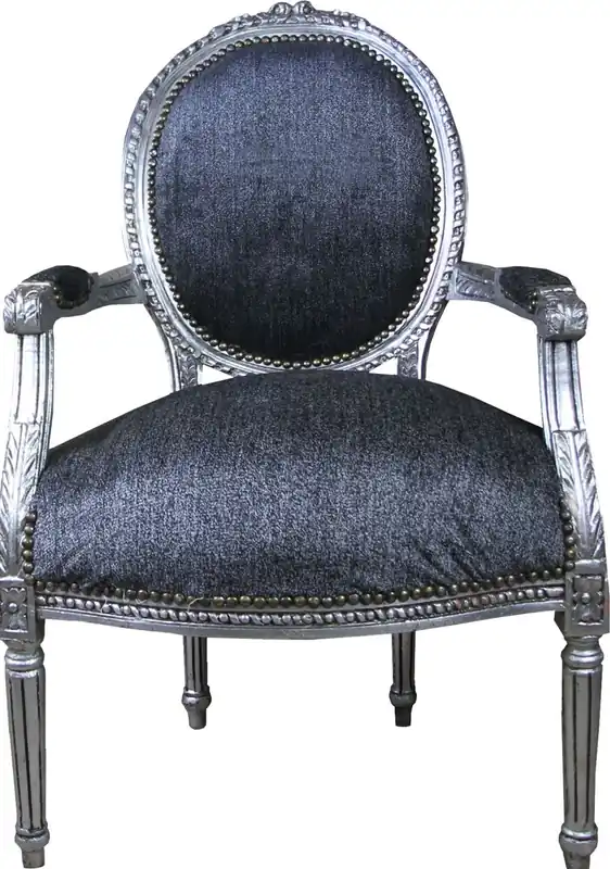 Sichere Zahlung Casa Padrino Barock Medaillon Salon Stuhl Grau / Antik Silber - Möbel Antik Stil