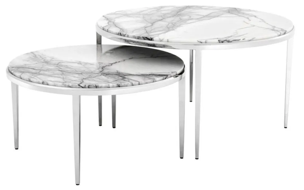 Casa Padrino Luxus Couchtisch 2er Set Silber / Weiß - Wohnzimmermöbel Angebot