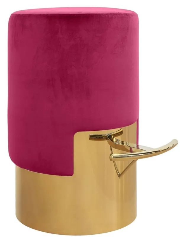 Casa Padrino Luxus Barhocker Himbeerfarben / Gold Ø 46 x H. 76 cm - Barmöbel Echt